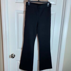 White House Black Market Black Flare Pull On Tuxedo Trim Rhinestone Pants Size 6